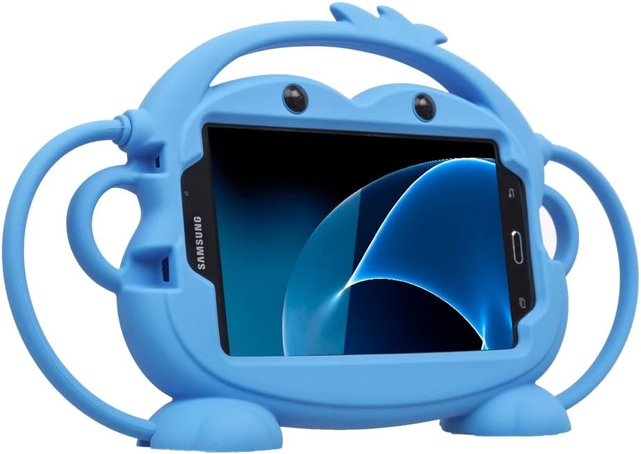 ZCtron Kids Case for Samsung Galaxy Tab A/3/3 Lite/4/E Lite 7.0 inch Tablet -  [Double-Faced Monkey Series] Shock Proof Silicone Handle Stand Protective Cover for Samsung 7 Tablet (Blue)"