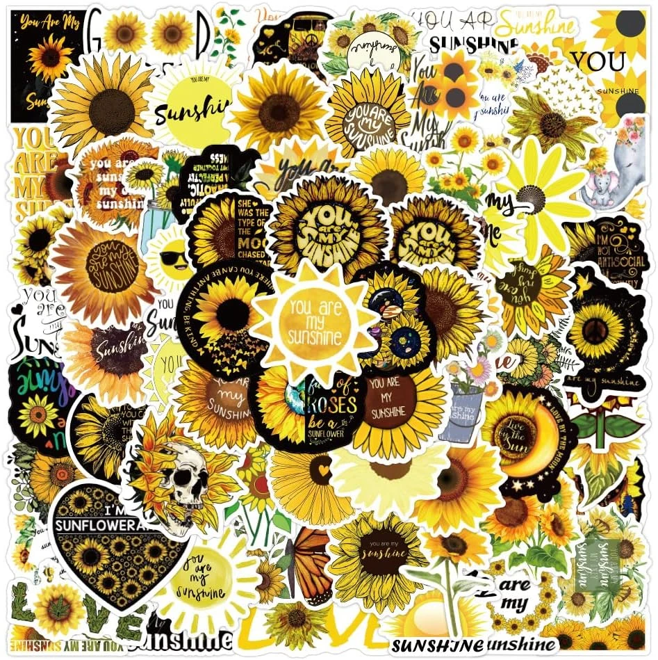 Guo Sunflower stickers 100 cute stickers laptop water bottle, vinyl decorative skateboard waterproof guitar