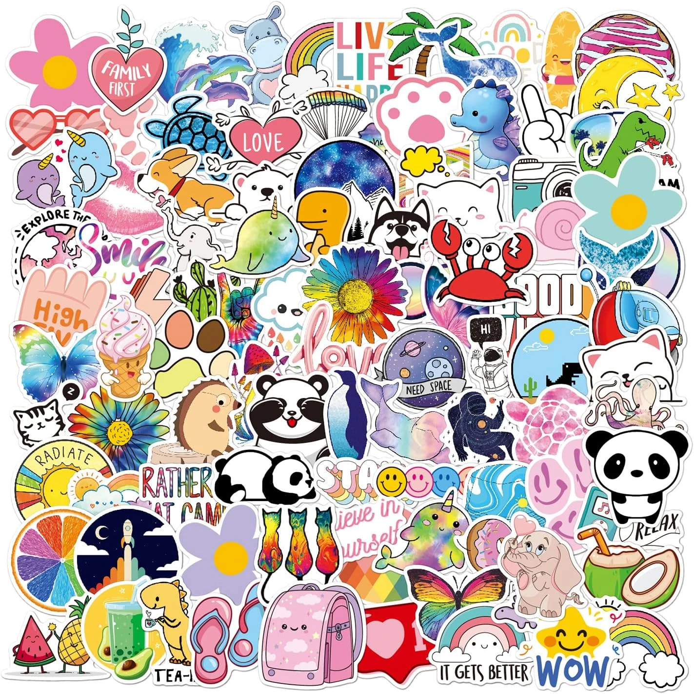ZCtron Water Bottle Stickers 100 PCS Aesthetic Stickers for Kids Teens Adults Vinyl Waterproof Colored Cute Stickers for Laptop Hard Hat Scrapbook Bumper Luggage Computer Skateboard Décor
