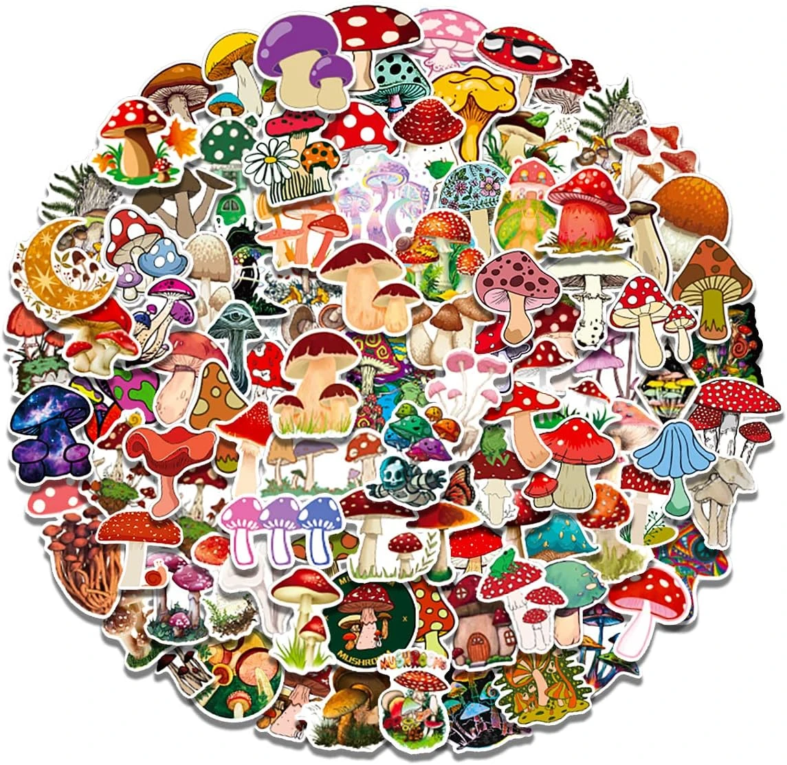 ZCtron 100 PCS Mushroom Stickers for Water Bottles,Cute Vinyl Waterproof Laptop Skateboard Stickers Aesthetic Computer Hydroflask Phone Stickers for Kids Teens Girls