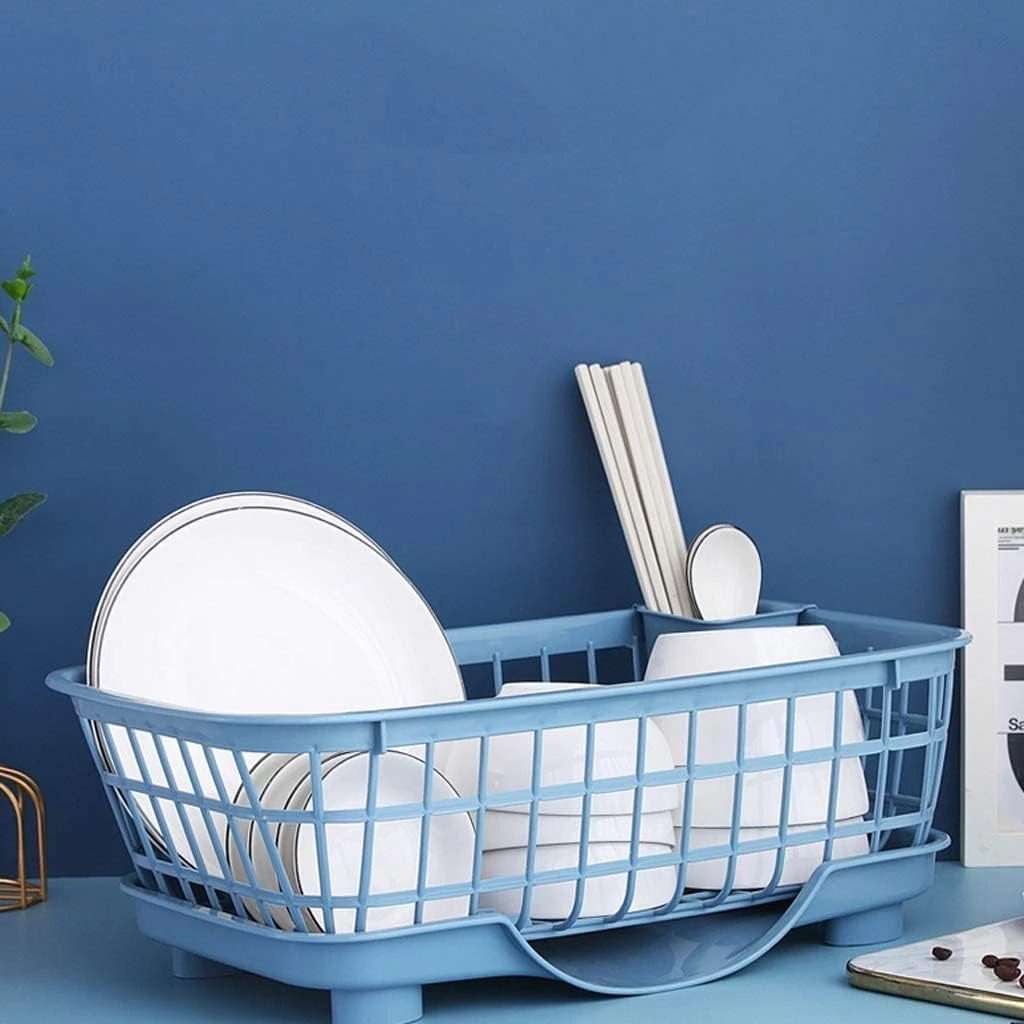 ZCtron Stable Plastic Rack Dish with Drainboard，Kitchen Accessories，Multifunctional Durable Single Layer Utensil Holder for Countertop Dish Drying Rack