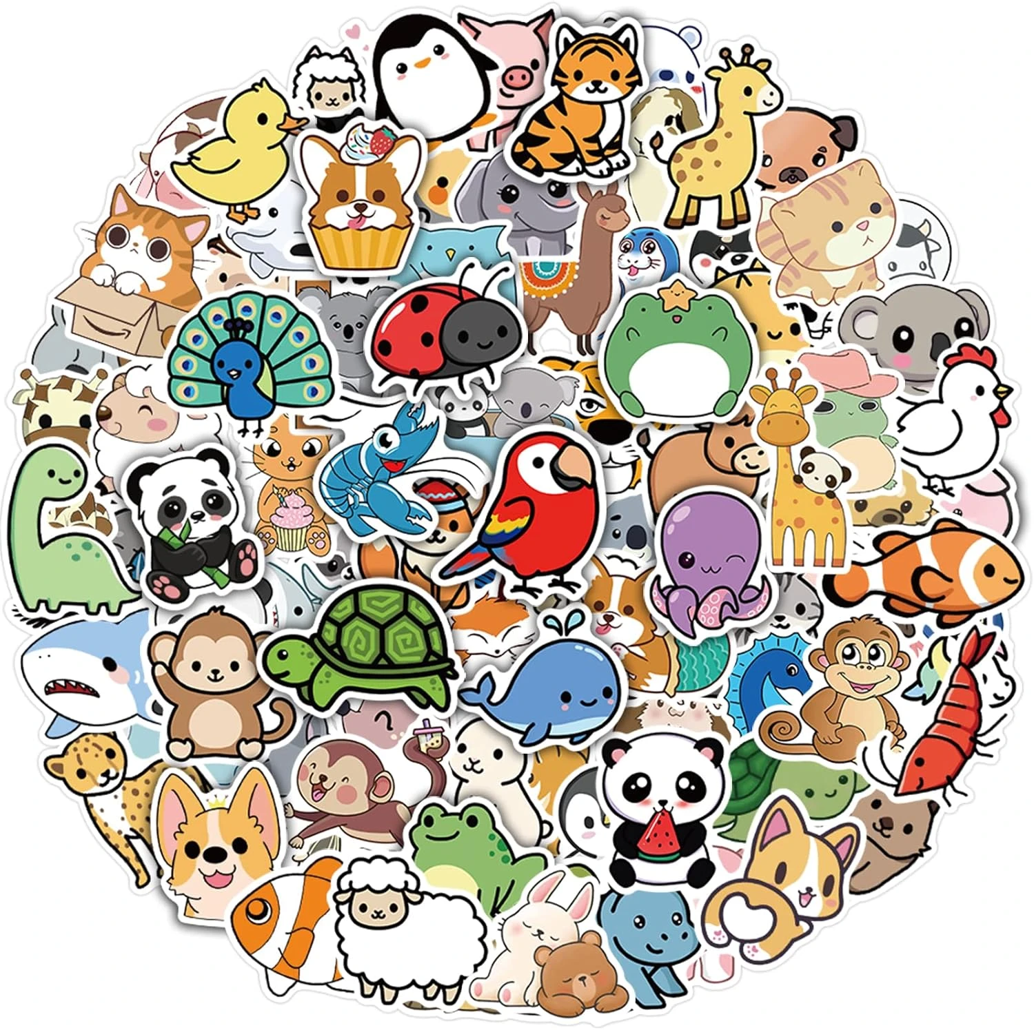 Guo 100 pcs Cute Animal Stickers for Kids, Water Bottle Stickers, Waterproof Vinyl Mobile Phone Skateboard Laptop Stickers