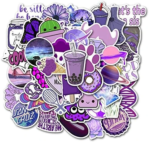 Guo  50 PCS Cute Purple Stickers for Water Bottles HydroFlask, 50 Pack/PCS Waterproof Vinyl Aesthetic Vsco Stickers Laptop Skateboard Luggage Computer Stickers for Kids Teens Girls