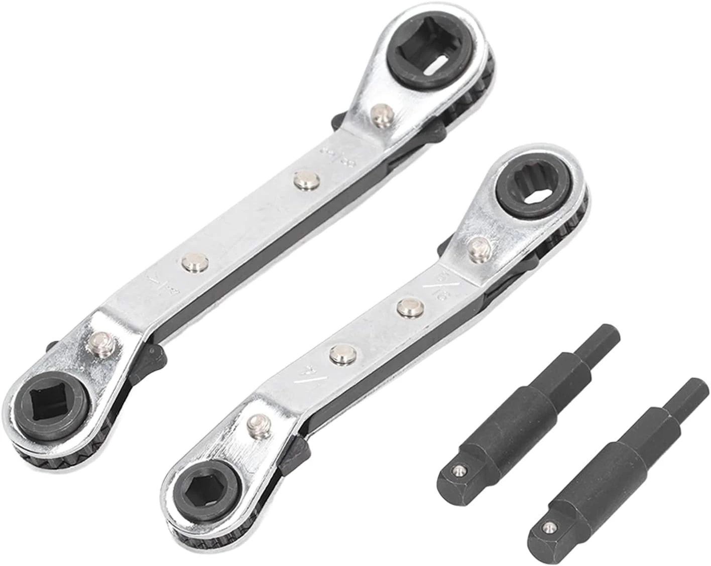 Guo 4Pcs HVAC Service Wrench,3/8 to 1/4in 5/16 to 1/4in Hand Refrigeration Tools Set, Ratchet Wrench Set with Hexagon Bit Adapter Kit for Equipment Repair