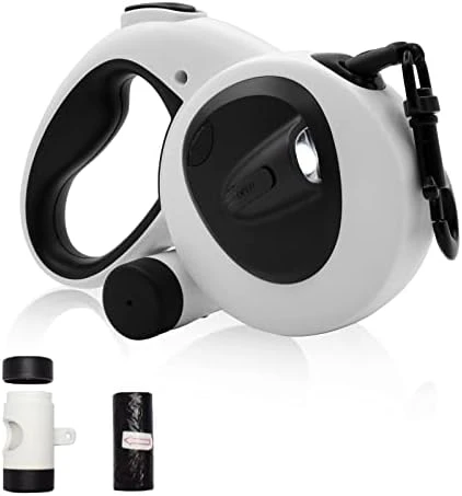 ZCtron Retractable Dog Leash with Light and Poop Bag Holder,Heavy Duty 16 ft Dog Walking Leash for Medium Large Dogs up to 110 lbs,One Button Brake & Lock,360° Tangle Free