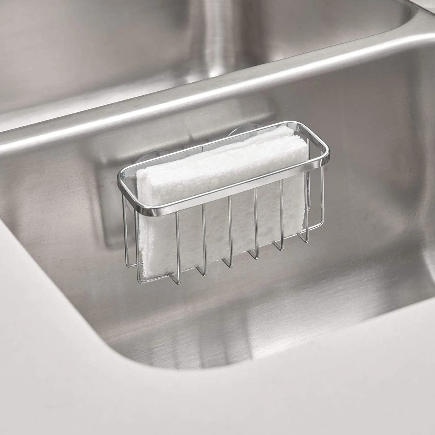 ZCtron 304 Stainless Steel Sponge Rack Kitchen Suction Cup Rack Creative Metal Drain Rack (Silver, One Size)