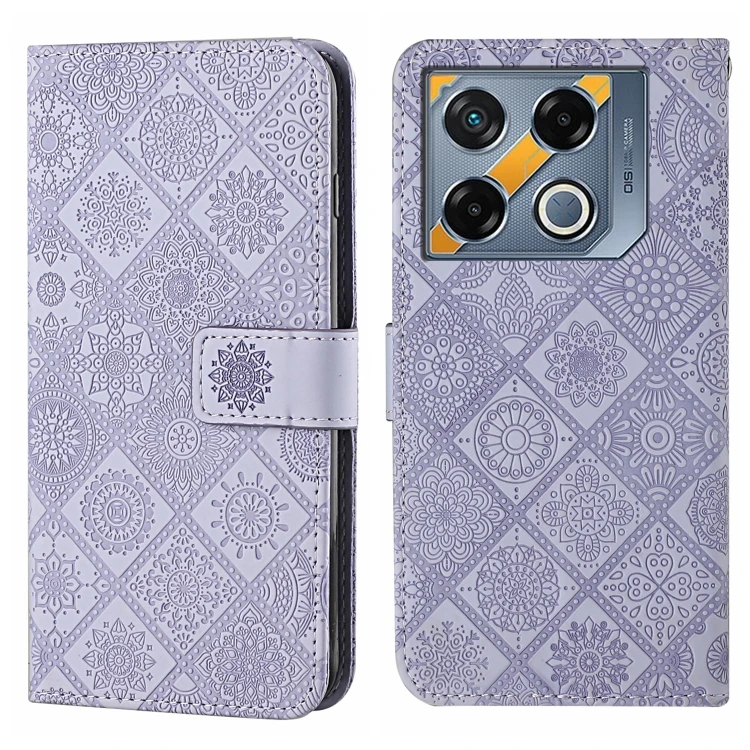 Leather Phone Case - Ethnic Embossed Pattern for Infinix GT 20 Pro, Purple Purple
