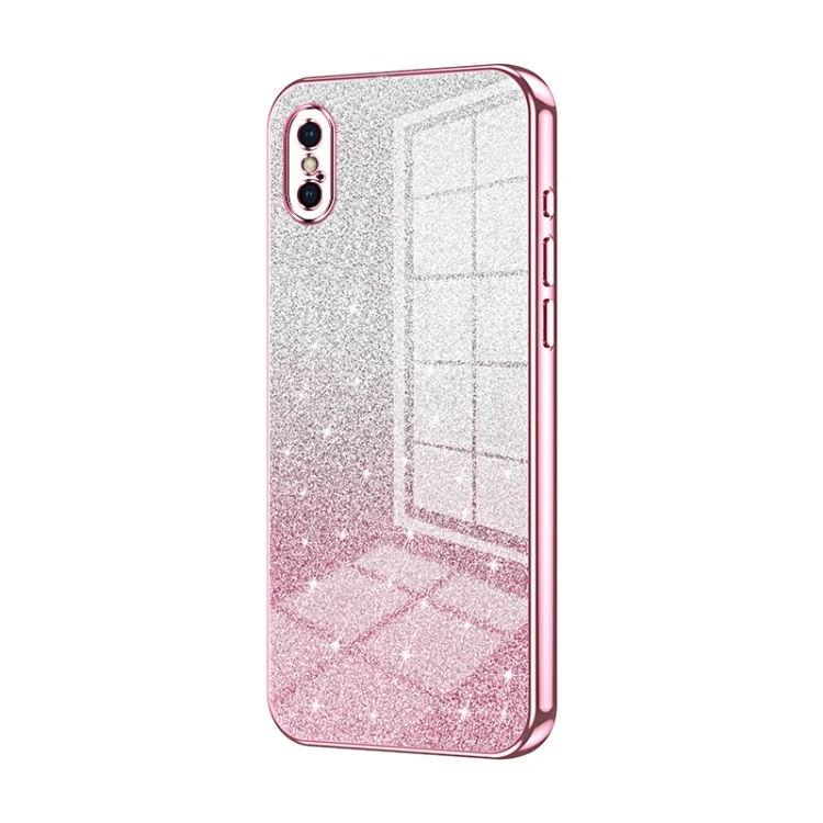 iPhone X / XS Glitter Gradient Electroplated Phone Case - Pink