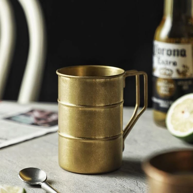 380ml Golden 304 Stainless Steel Camping Mug, sandblasted vintage distressed cup for coffee beer
