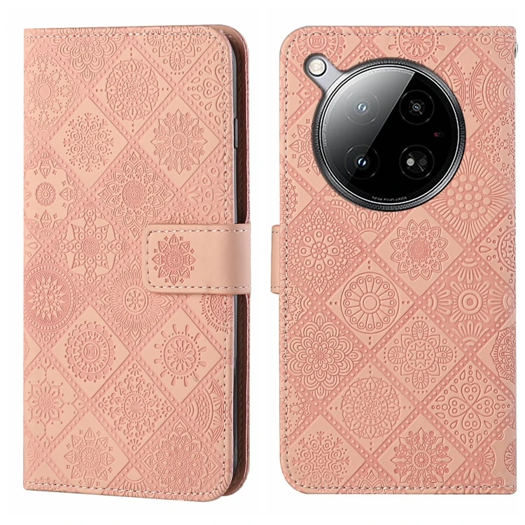 Leather Phone Case - Ethnic Embossed Pattern for Infinix Zero 40 4G, Pink Pink