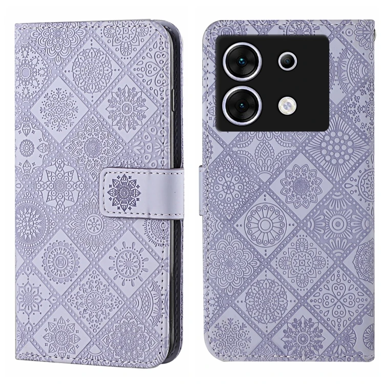 Leather Phone Case - Ethnic Embossed Pattern for Infinix Zero 30 5G, Purple Purple