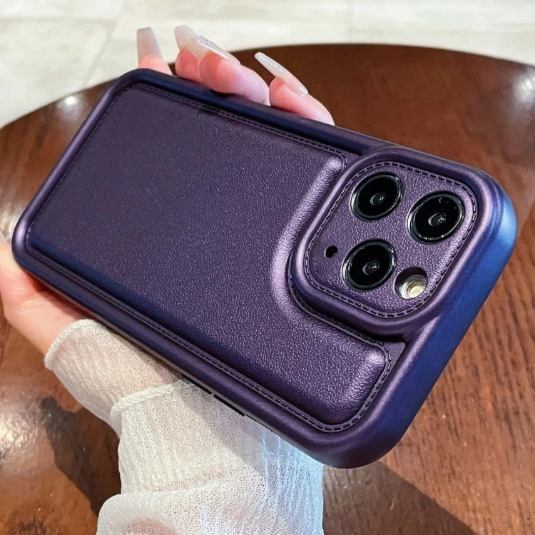 حافظة هاتف iPhone 11 Pro Max - غلاف TPU بنسيج جلد أرجواني