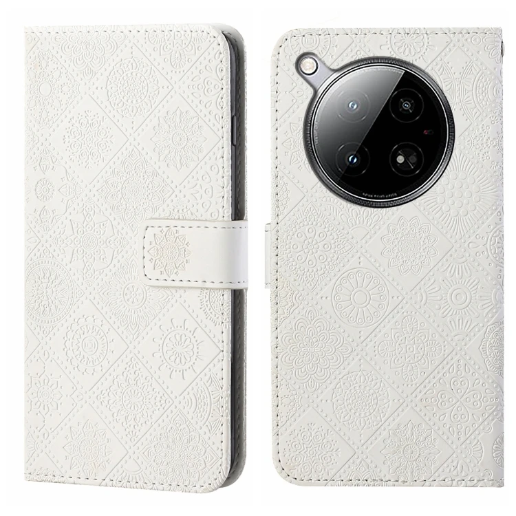 Leather Phone Case - Ethnic Style Embossed Pattern for Infinix Zero 40 4G White