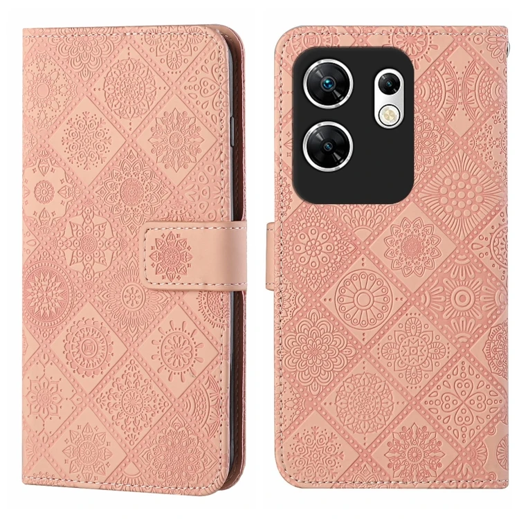 Leather Phone Case - Ethnic Embossed Pattern for Infinix Zero 30 4G, Pink Pink
