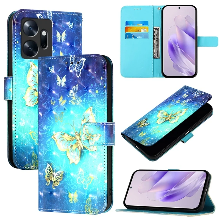 3D Leather Phone Case - Horizontal Flip, Golden Butterfly Design for Infinix Zero 20