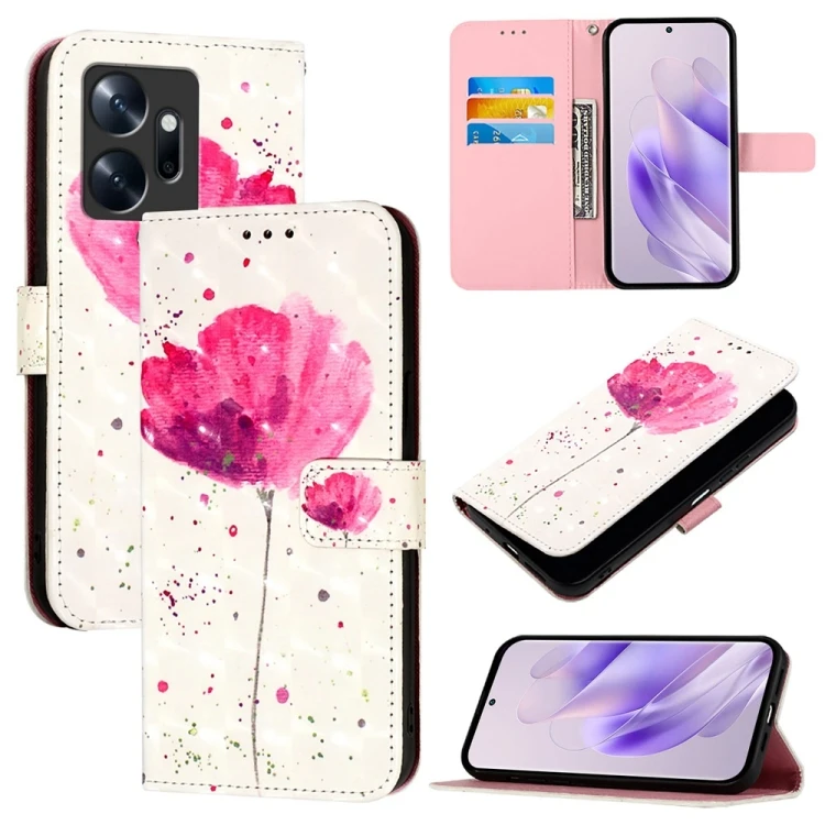3D Leather Phone Case - Horizontal Flip, Floral Design for Infinix Zero 20