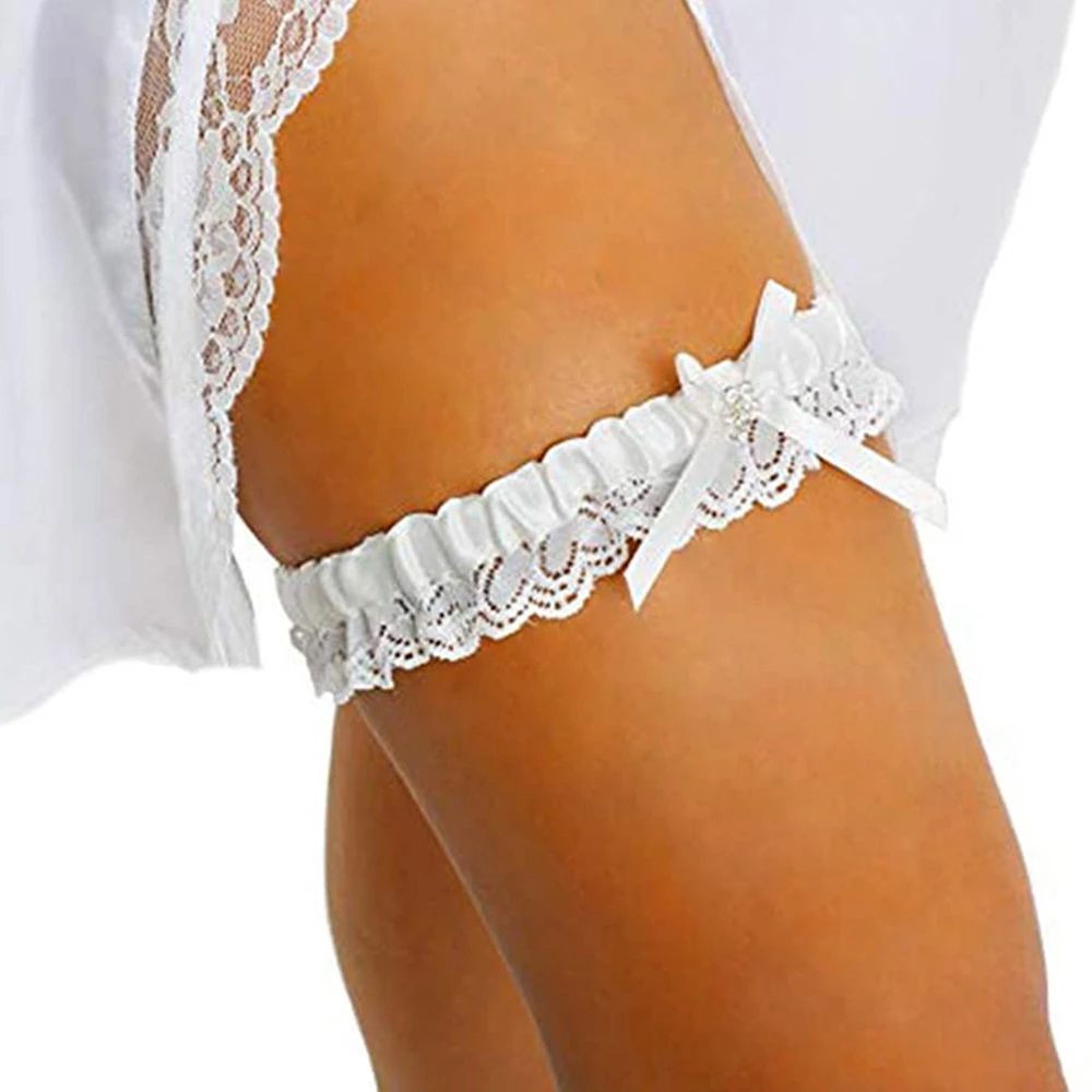 Buy Stretch Lace Bridal Garter With Rhinestones Satin Bow Leg Ring Garter  Belt Online in UAE | Tradeling