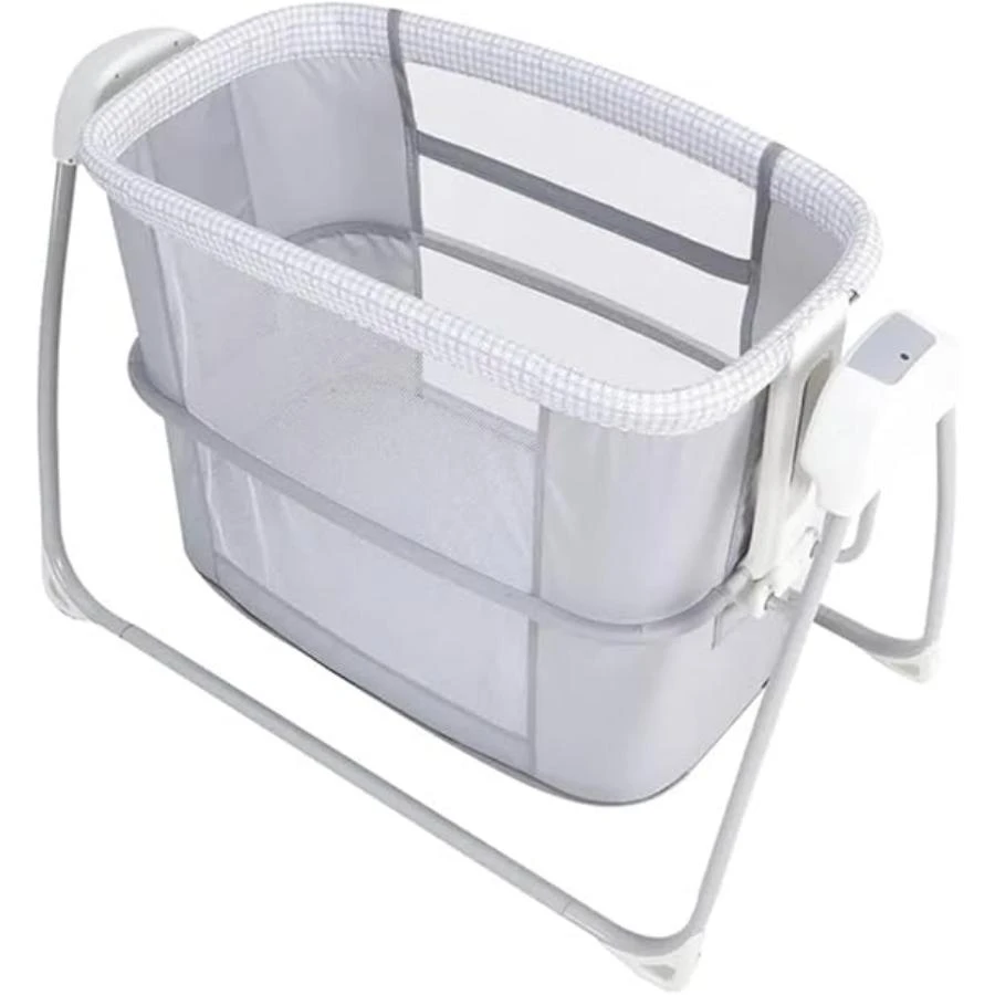 Tradeo Portable Baby Bedside Crib, 3-in-1 Adjustable Height Bassinet with Canopy, Foldable Swing Bed, Grey