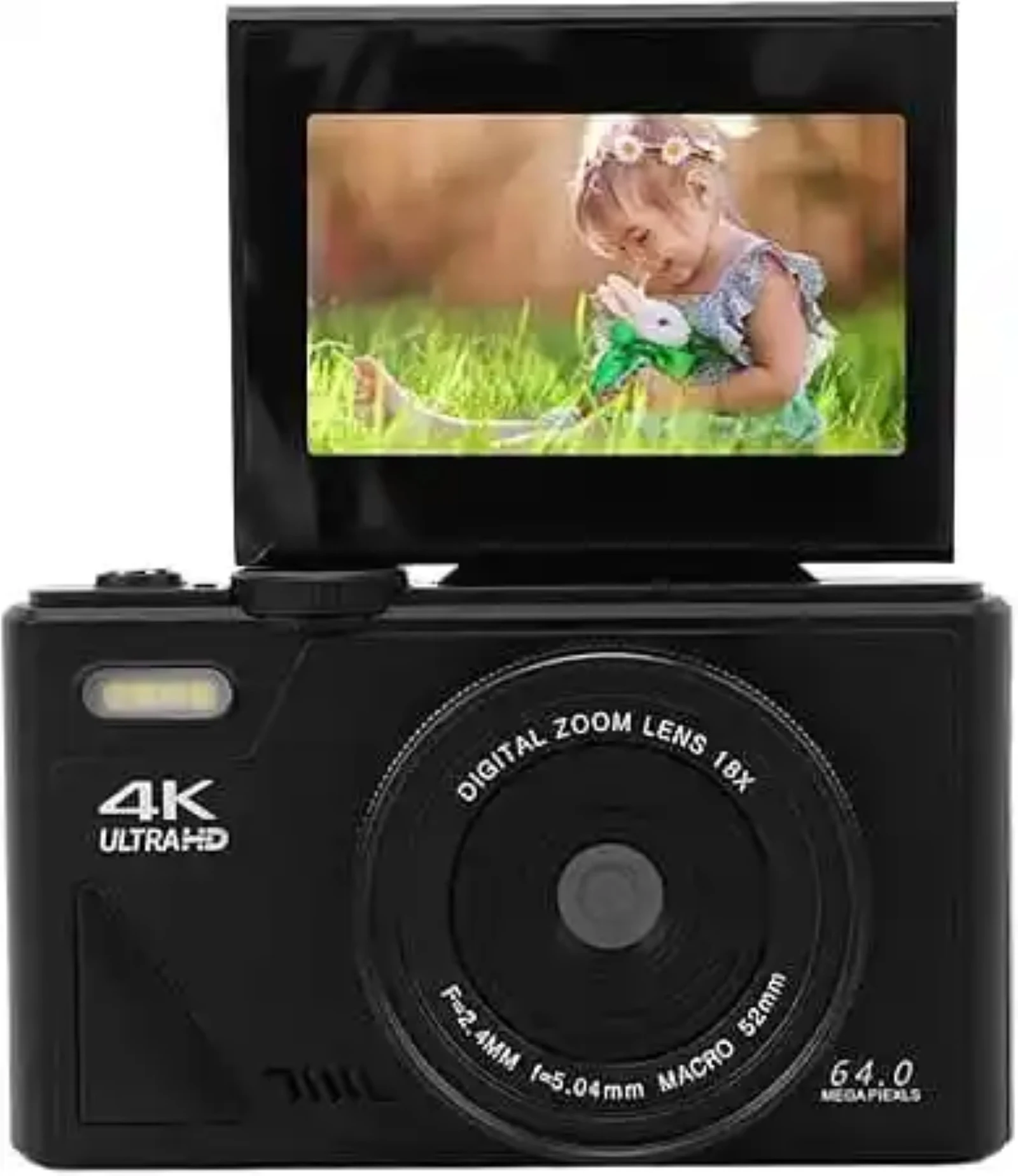 Promage 4K 64MP Camera, 18X Zoom, Flip Screen, Vlogging Camera - Black