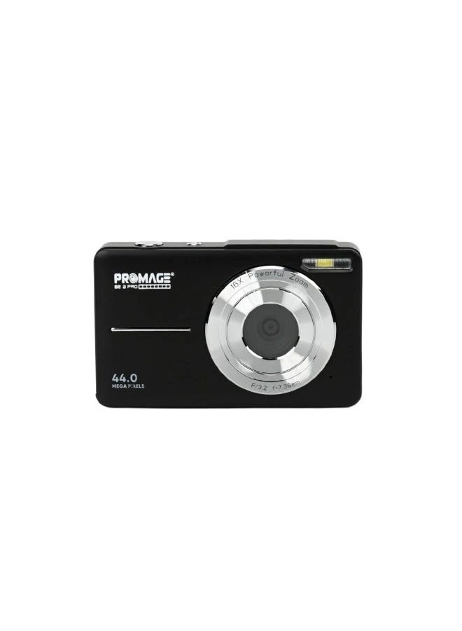 PROMAGE Digital Camera PC100 Black - 44MP Full HD 1080P Vlogging Camera with 16X Zoom & Solibag Case | Compact Point and Shoot for Kids, Beginners & Travel