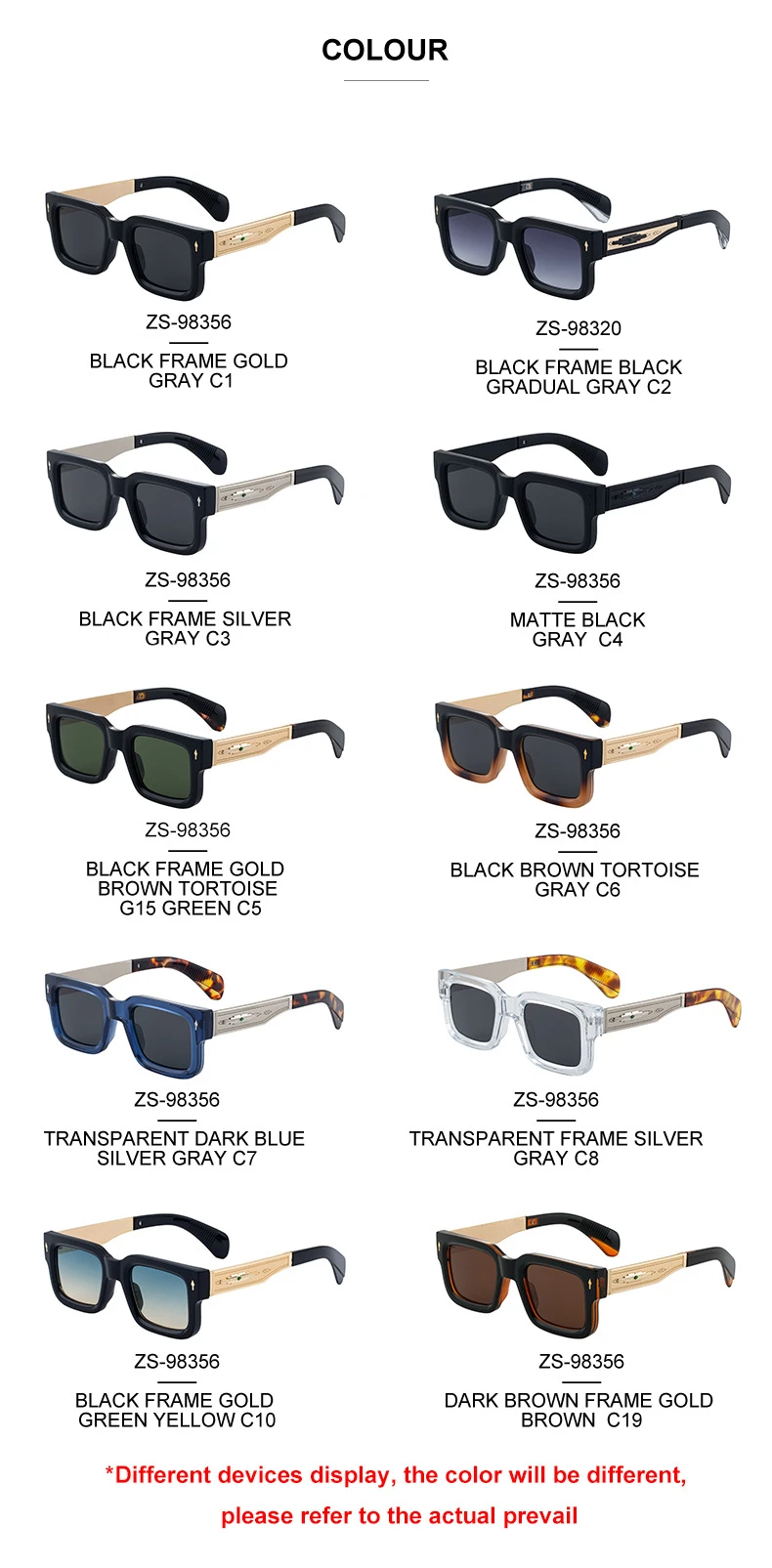 Buy JYL ZS-98356 Men's Sunglasses, European Style, Square Retro