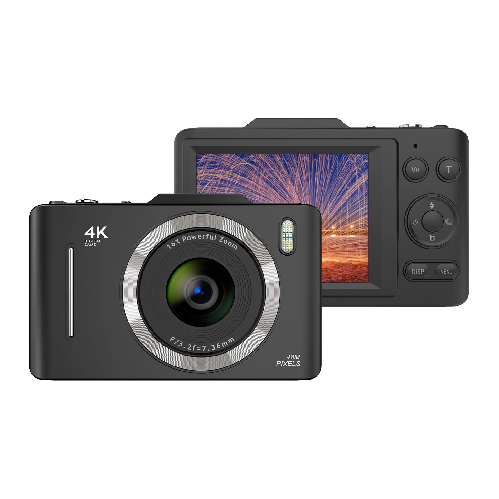 4K Digital Camera 48MP 2.8 Inch IPS Screen 16X Zoom Built-in Flash Battery Black/White/Pink