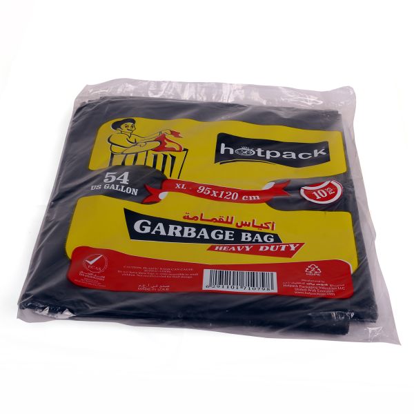 Hotpack 10Pcs Heavy Duty Plastic Garbage Bags Black 95X120Cm