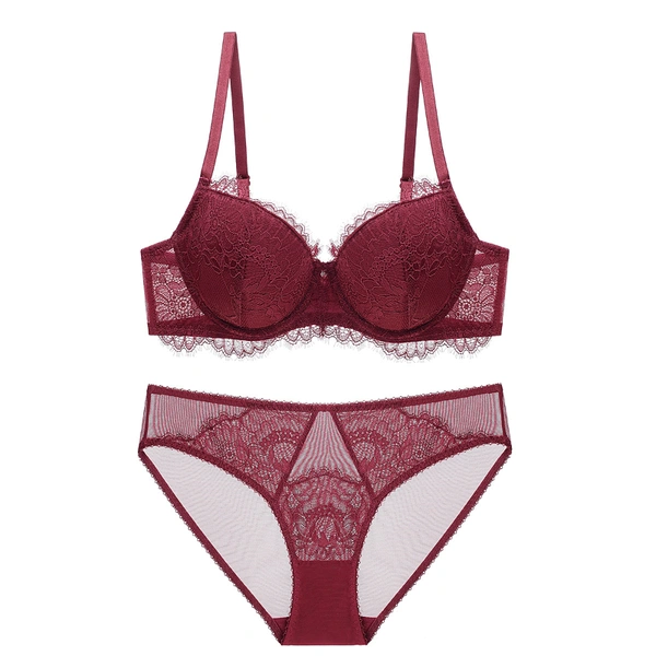 Wein Lace without Foam Women Bra and Panty Set, 80E, Red, Wholesale Prices