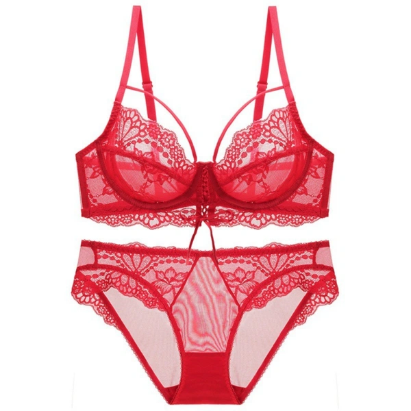 Wein Lace without Foam Women Bra and Panty Set, 80E, Red