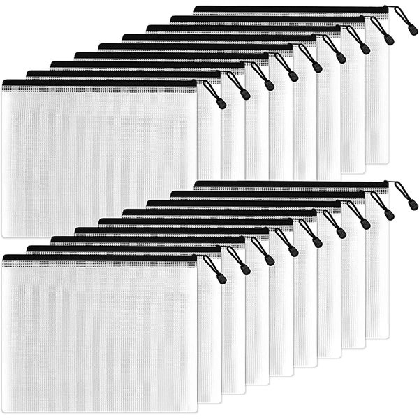 Plastic Mesh Zipper Pouch 9X13 In Black, 18 Packs ,Extra Large