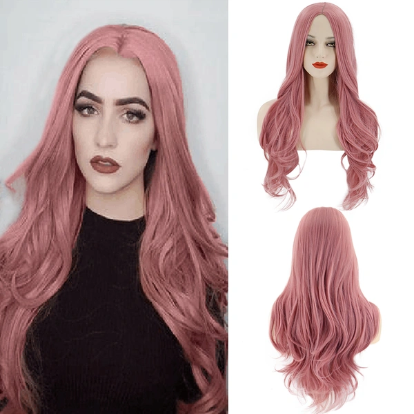Women Heat Resistant Long Curly Hair Orange Pink Party Wig Extension