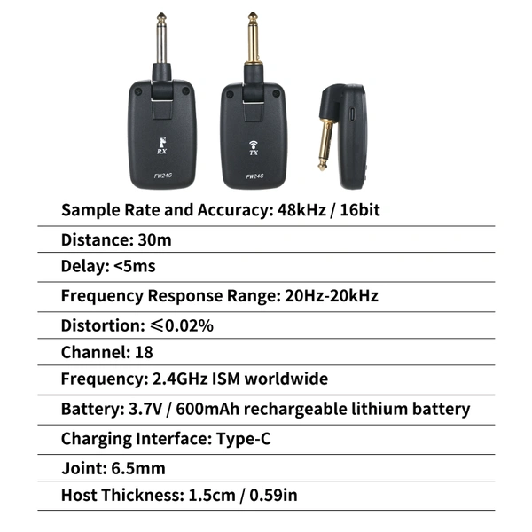 2.4G Wireless Guitar System – Transmitter & Receiver Set, 30m Range, 6-9H Battery, Plug & Play For Electric Guitar, Bass, Wind Instruments