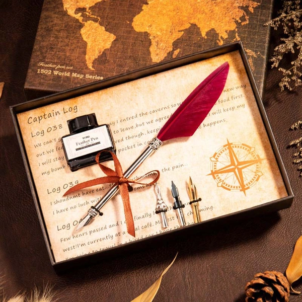 Retro Luxury Calligraphy Feather Dip Pen Writing Ink Set Students ...