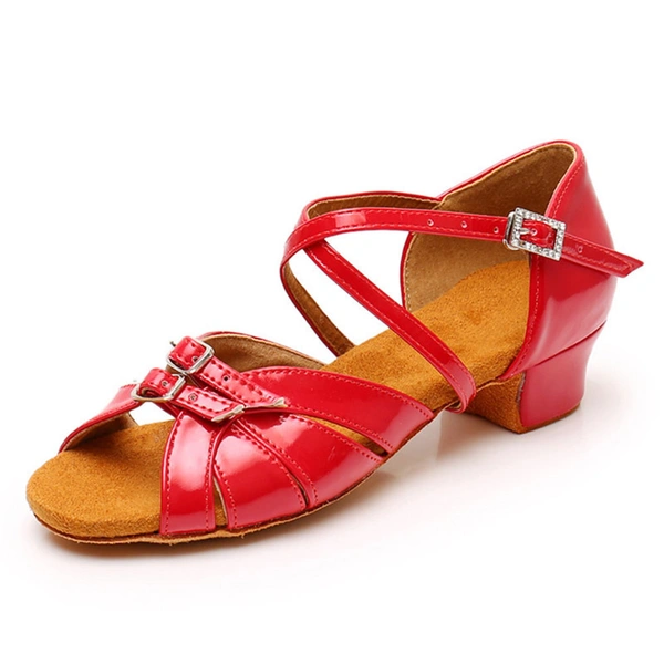 Fashion Brown/White/Red Dance Shoes With 2 Buckle Breathable Soft