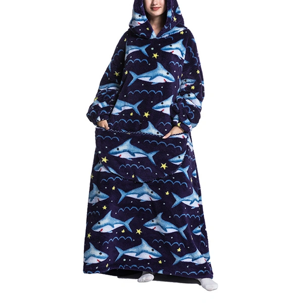 Wearable Blanket Hoodie For Women Cold Proof Thick Pajamas Printed ...