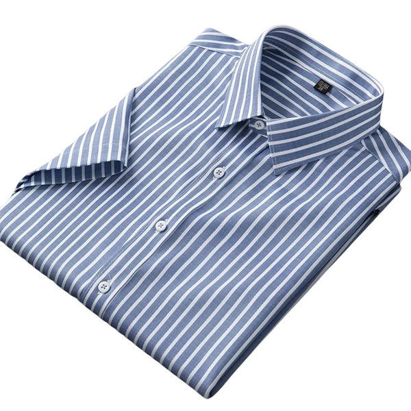 Mens Classic Fit Striped Spread Collar Wrinkle Free Cotton Dress Shirt