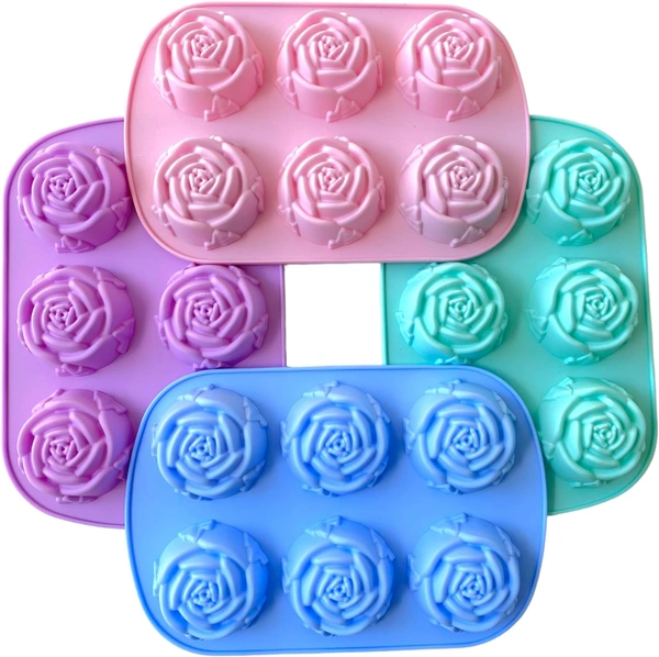 Guo 6 Cavity Rose Flower Silicone Mold, Set of 4PCS Non Stick Silicone