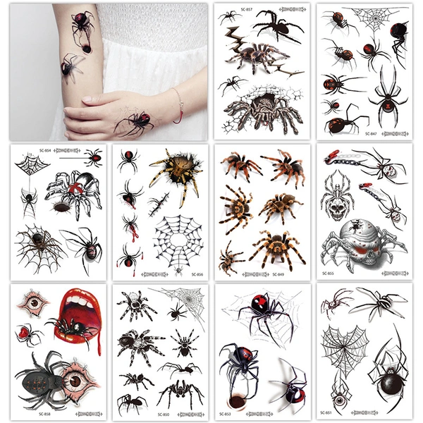 Guo 10 Sheets Large 3D Spider Web Temporary Tattoos Halloween Makeup ...