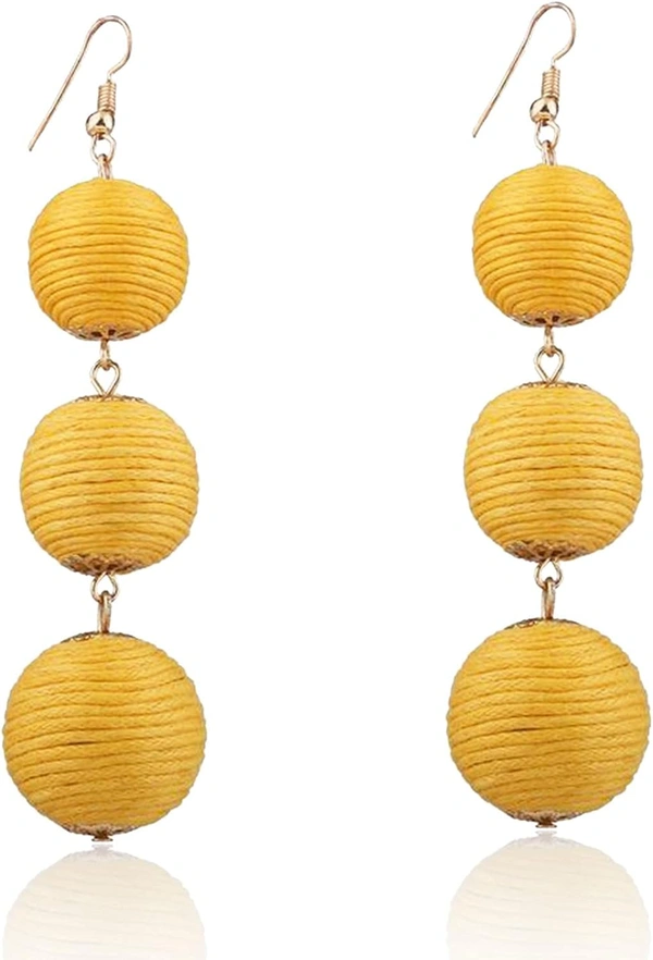 Guo Threaded Ball Dangle Hook Bohemia Earrings Thread Wrapped Triple