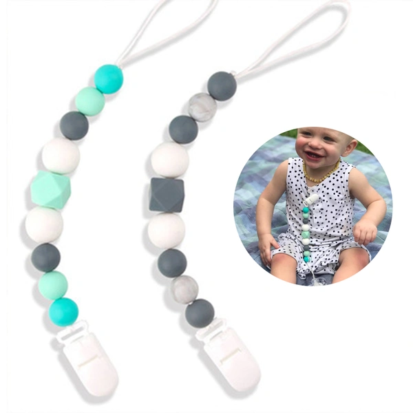 ZCtron Pacifier Clip Baby Girls Clip Silicone Bead Teething Relief