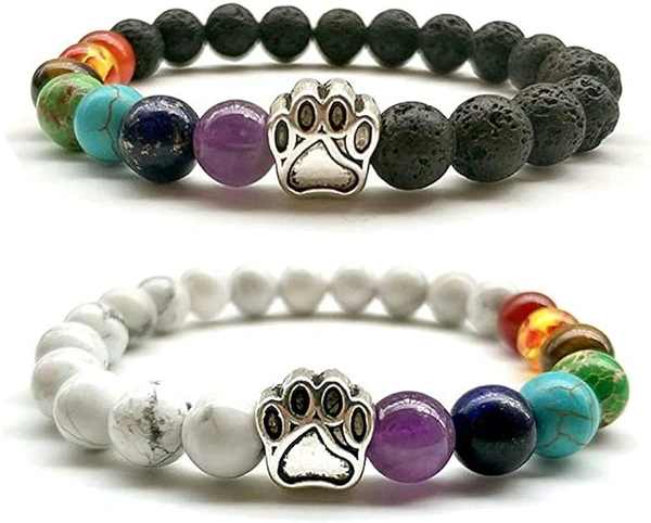 7 Chakra Lava Rock Bracelet With Dog Paw Charm - Elastic Yoga Meditation Healing Bangle, Includes 2 Bracelets & Pouch - View #5