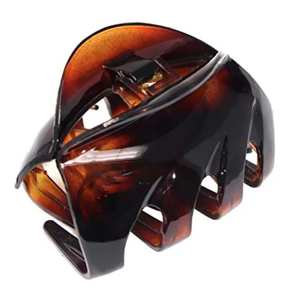 Parcelona French Streaks Wide Large Shell Brown Flat Teeth Hair Clip