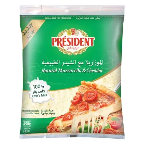 Président Shredded Mozzarella / Natural Cheddar 450g Pack of 8 Expiry Date 30/10/2023