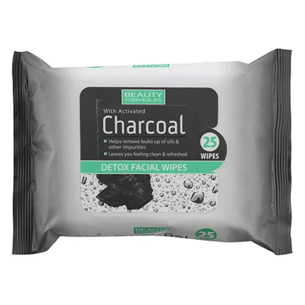 Beauty Formulas Activated Charcoal Detox Facial Wipes BEA121 25Piece