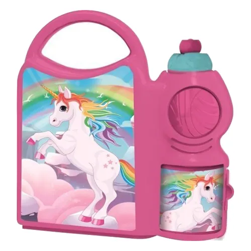 Starry Unicorn Lunch Box with Bottle - Gray Robin
