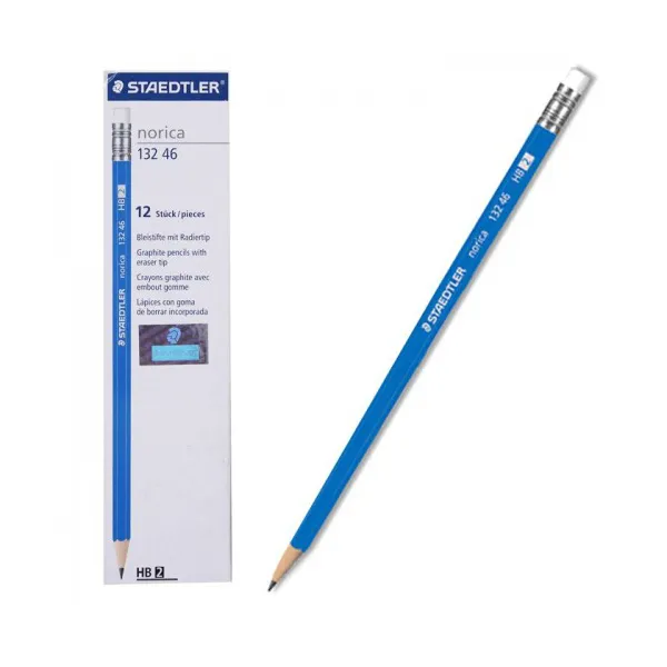 Pack 12 Staedtler Norica Pencil With Eraser Tip HB Ref 132 46-HB 2 