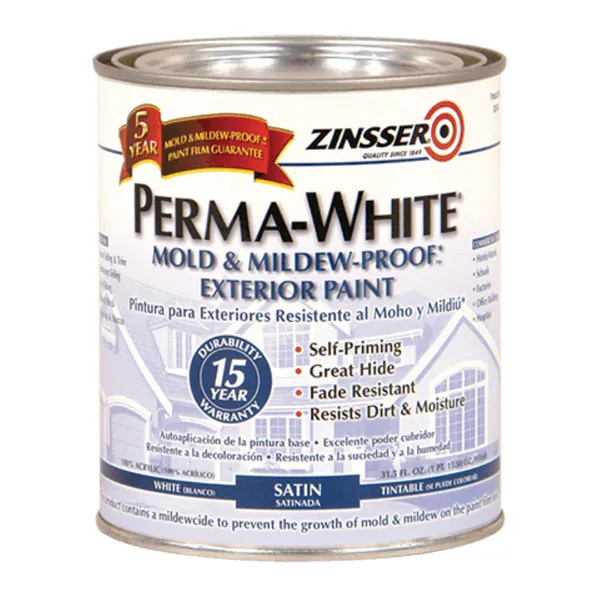 Zinsser PermaWhite Mold And MildewProof Exterior Paint Quart, Perma