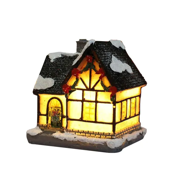 Christmas Scene Houses Building House with Warm LEDs Light Battery