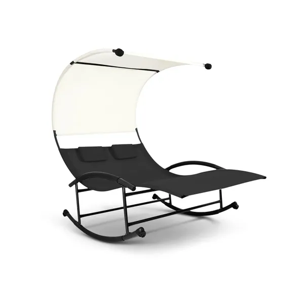 Ikayaa Outdoor Double Chaise Rocker With Canopy Textilene Garden Pool