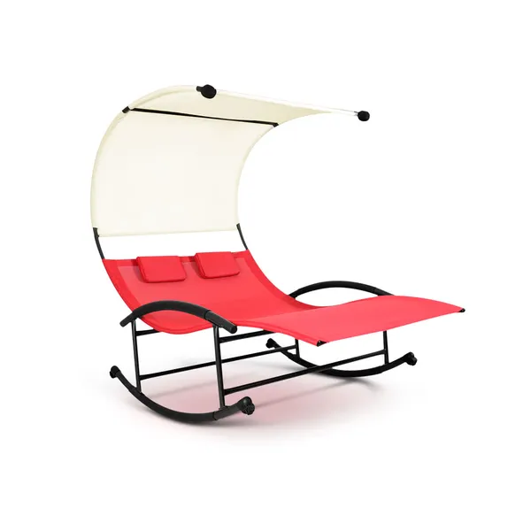 Ikayaa Outdoor Double Chaise Rocker With Canopy Textilene Garden Pool